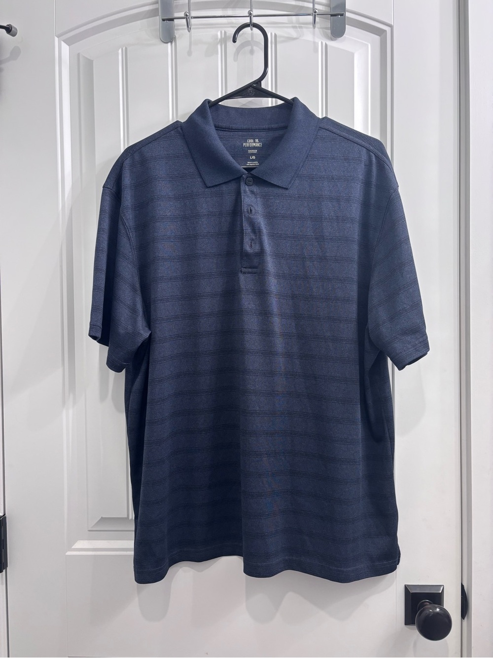 Haggar Navy Short-Sleeve Polo with Subtle Stripe Texture